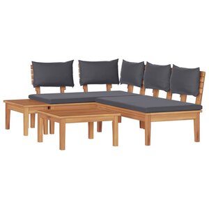 vidaXL Ensemble de banc de jardin avec coussin 4 Pièces Marron et gris