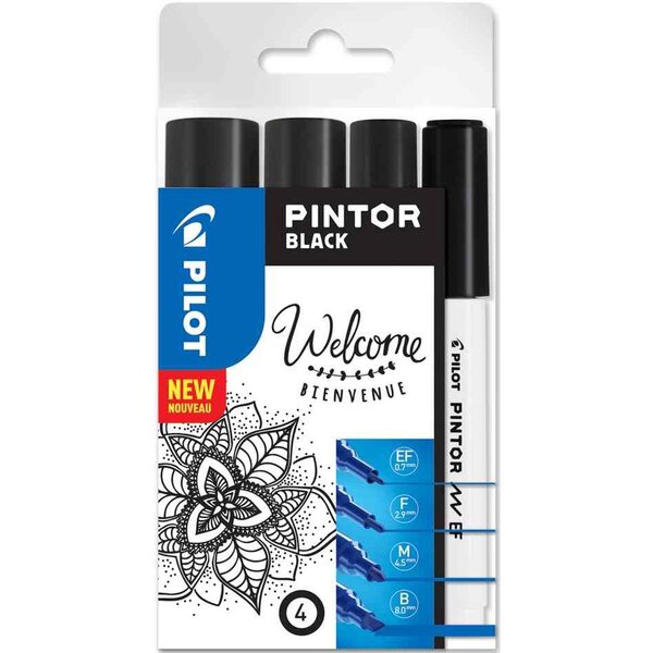 Marqueur à pigment pintor  medium  set de 4 'black' pilot