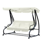 Balancelle de jardin 3 places convertible toit inclinaison réglable 2 tablettes support 2L x 1 2l x 1 64H m métal époxy noir polyester crème
