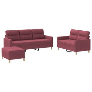 vidaXL Ensemble de canapés 3 Pièces avec coussins Rouge bordeaux Tissu