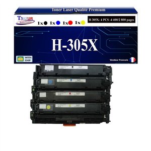 T3AZUR -4x Toners compatibles avec CE410X CE411A CE412A CE413A 305X pour HP Laserjet Pro 300 color M351A M375NW