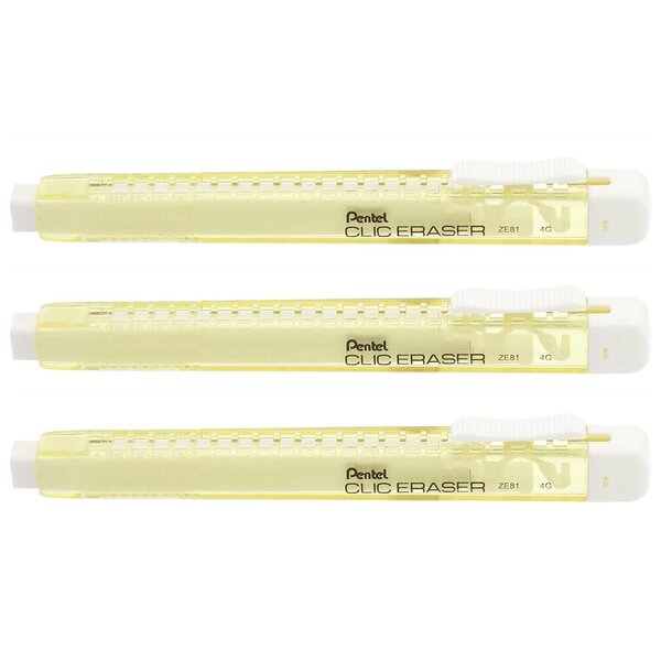 Stylo gomme CLIC ERASER  Corps Jaune pastel x 3 PENTEL