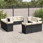 vidaXL Salon de jardin 12 Pièces avec coussins noir résine tressée