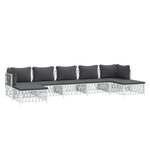 Salon de jardin meuble d'extérieur ensemble de mobilier 7 pièces avec coussins blanc acier 02_0017074