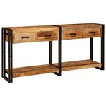vidaXL Tables console avec tiroir 2 Pièces Marron Bois de Mangue Massif