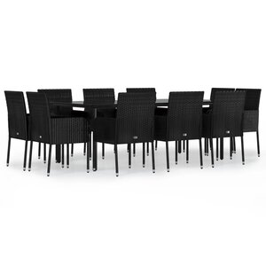 vidaXL Ensemble à manger de jardin 11 Pièces coussins noir résine tressée