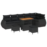 vidaXL Ensemble de canapé de jardin 9 pièces avec coussins  couleur noire  en poly rotin acacia.