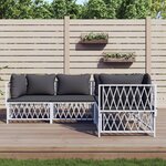 vidaXL Salon de jardin 4 Pièces avec coussins blanc acier