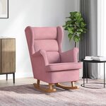 vidaXL Fauteuil à bascule à oreilles en velours rose bois massif
