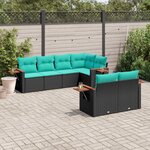 vidaXL Salon de jardin 7 Pièces avec coussins noir résine tressée