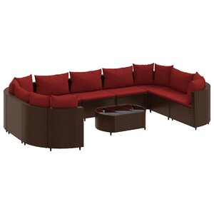 vidaXL Salon de jardin 10 Pièces avec coussins marron résine tressée