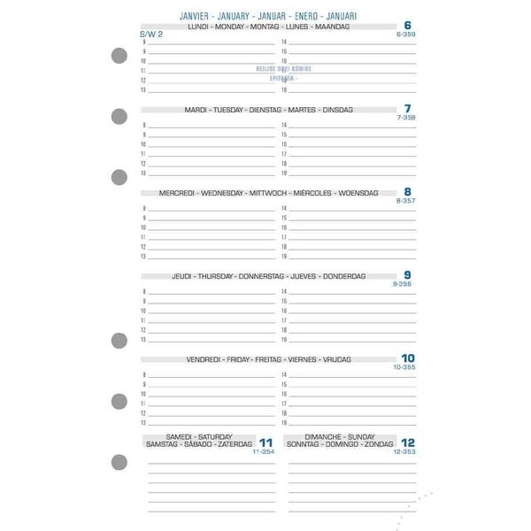 Recharge Exatime 17 Civil semainier sur 2 pages 172x105 mm Sept à Décembre EXACOMPTA