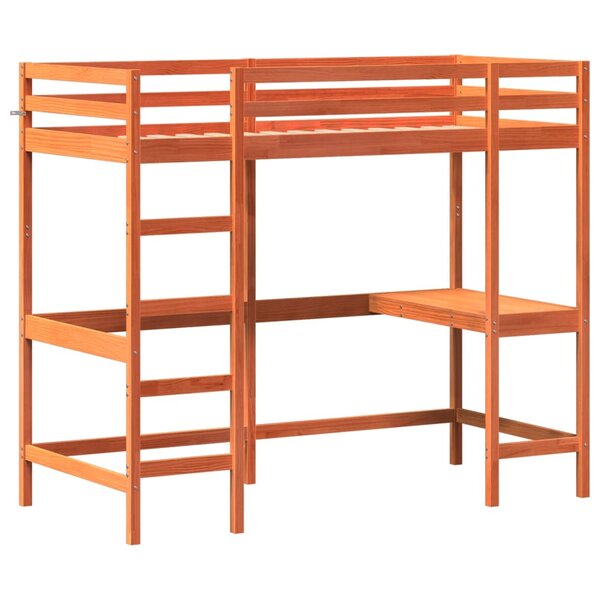 vidaXL Lit superposé avec bureau cire marron 100x200cm bois pin massif
