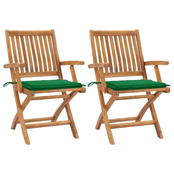 vidaXL Chaises de jardin 2 Pièces avec coussins vert Bois de teck massif