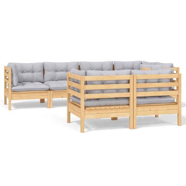 vidaXL Salon de jardin 7 Pièces avec coussins gris bois de pin massif