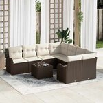 vidaXL Ensemble de canapé de jardin avec coussin 9 Pièces Marron  Crème