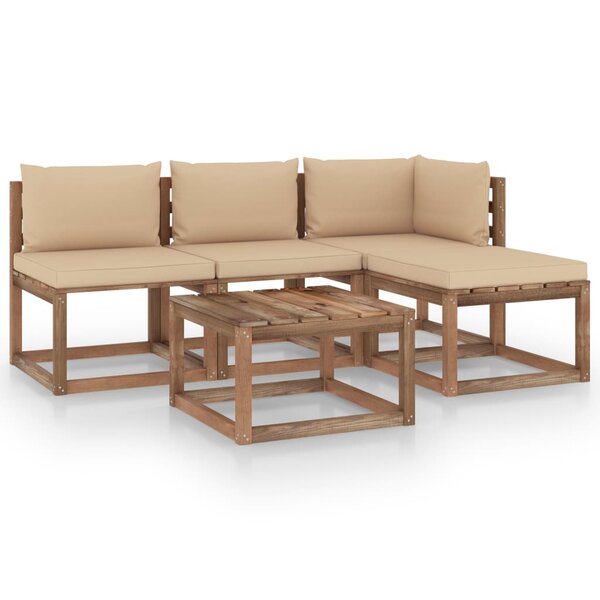 vidaXL Salon palette de jardin 5 Pièces et coussins Bois de pin imprégné