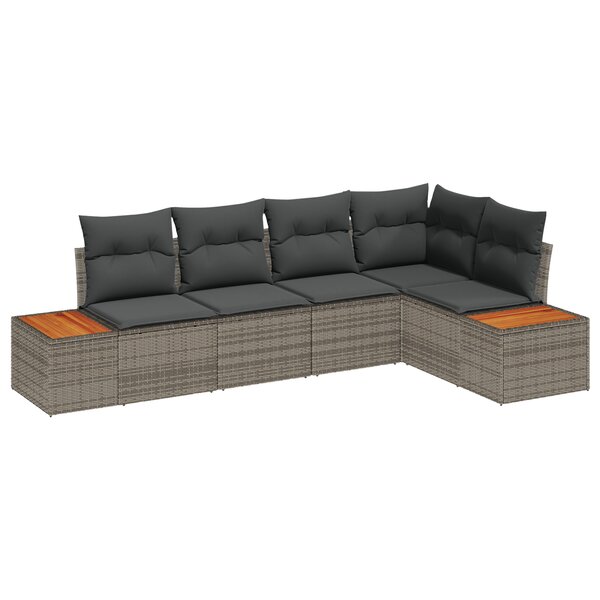 Ensemble de Canapés de Jardin 5 Pièces avec Coussins Gris Poly Rotin Acacia