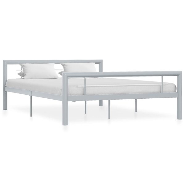 vidaXL Cadre de lit sans matelas gris et blanc métal 160x200 cm