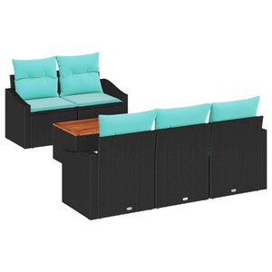 vidaXL Ensemble de canapé de jardin avec coussin 6 Pièces Noir Poly rotin