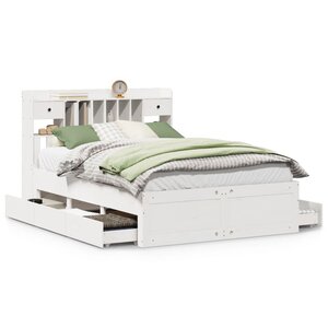 vidaXL Lit bibliothèque sans matelas blanc 140x200 cm bois pin massif