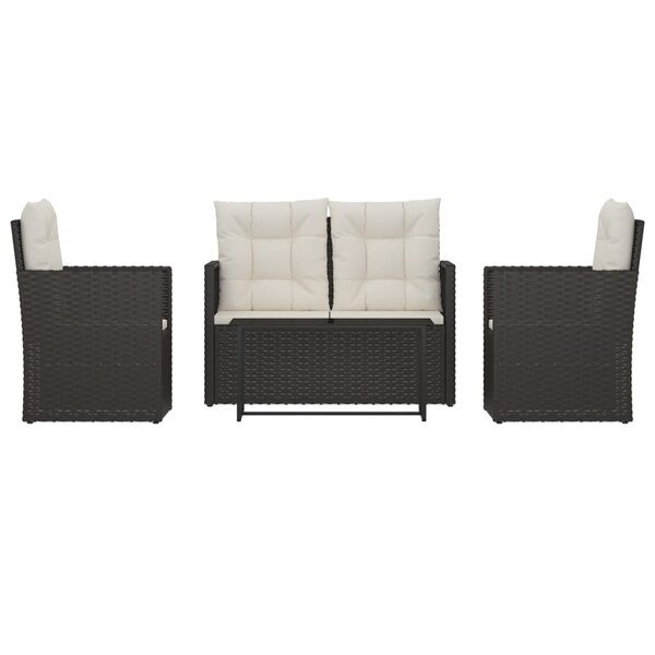 vidaXL Mobilier d'extérieur 4 Pièces avec coussins Résine tressée Noir