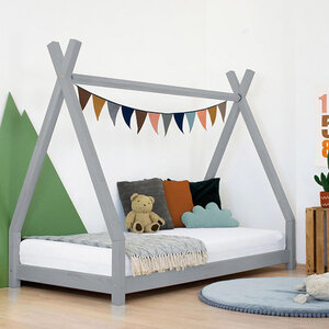 Lit Tipi enfant bois massif gris 120 x 180 cm