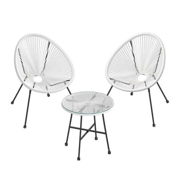Salon de jardin lot 3 meubles de terrasse chaises d'extérieur acapulco avec table en verre blanc 12_0007398