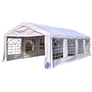 Tente barnum tonnelle de réception 798L x 392l x 280H cm polyéthylène imperméable 8 fenêtres et acier galvanisé robuste blanc