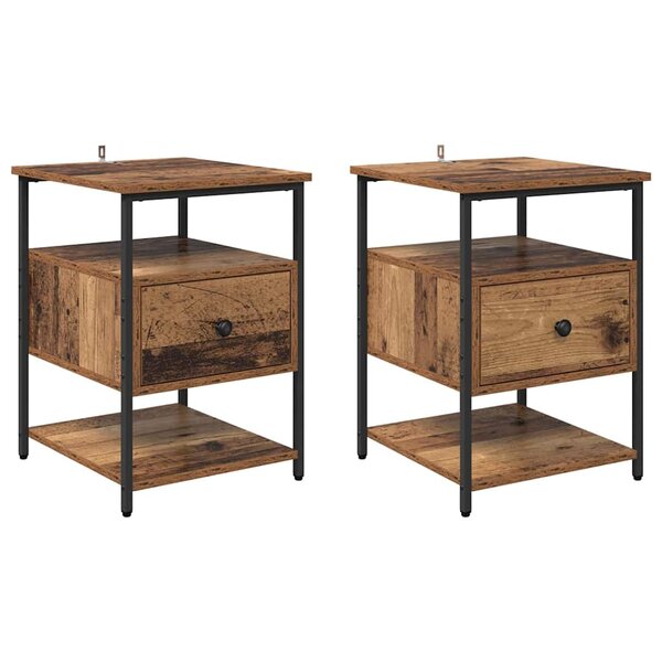 vidaXL Cabinet de chevet avec tiroir 2 Pièces Bois ancien 40 x 42 x 56 cm