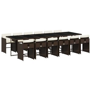vidaXL Ensemble à manger de jardin avec coussins 13 Pièces marron rotin