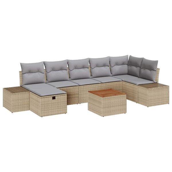vidaXL Ensemble de canapé de jardin 8 Pièces Beige Poly rotin