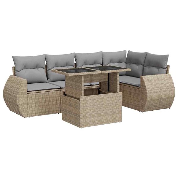 vidaXL Salon de jardin avec coussins 6 Pièces beige résine tressée