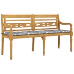 vidaXL Banc Batavia coussin à motif de carreaux gris 150cm Bois teck