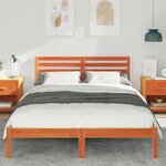 vidaXL Cadre de lit avec tête de lit Brun cire 140 x 210 cm Pin massif