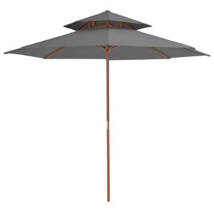 vidaXL Parasol à deux étages avec mât en bois 270 cm anthracite