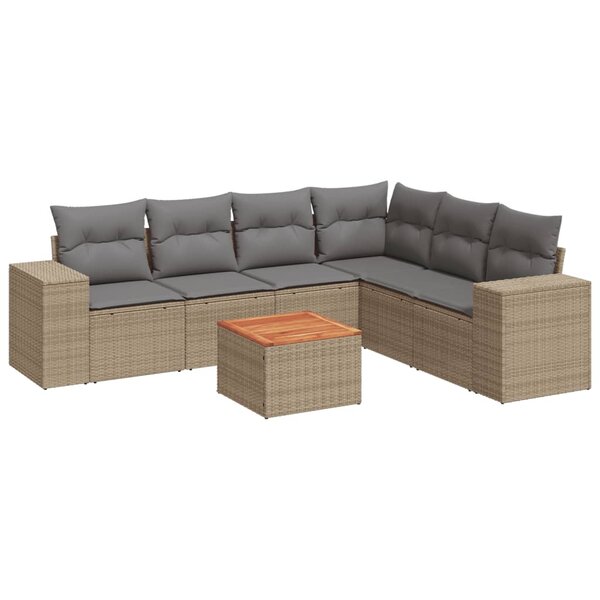 vidaXL Salon de jardin avec coussins 7 Pièces beige résine tressée