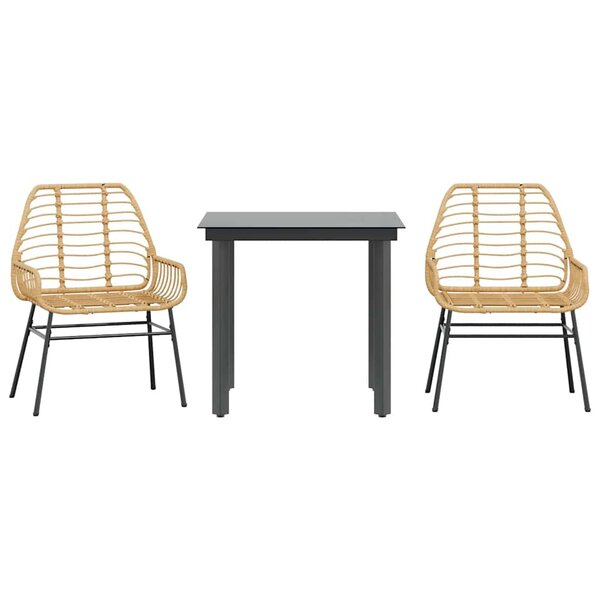 vidaXL Ensemble à manger de jardin 3Pièces marron résine tressée verre