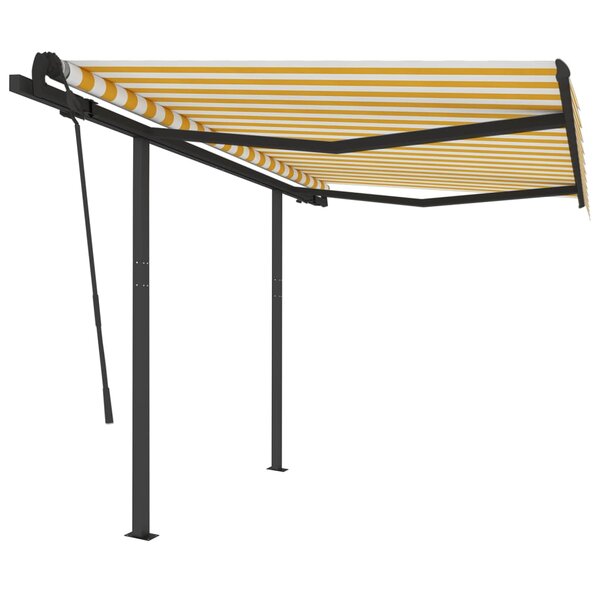 vidaXL Auvent rétractable manuel et poteaux 3 5x2 5 m Jaune et blanc