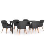 vidaXL Mobilier de salle à manger de jardin avec coussins 7 Pièces Noir