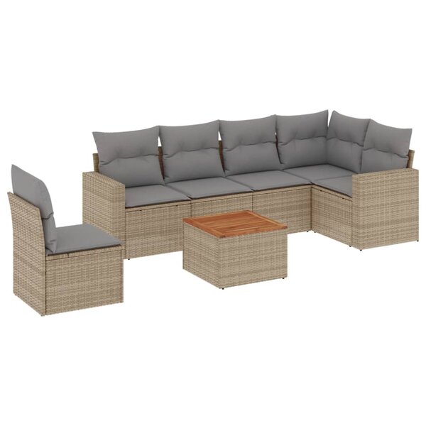 vidaXL Salon de jardin avec coussins 7Pièces mélange beige résine tressée