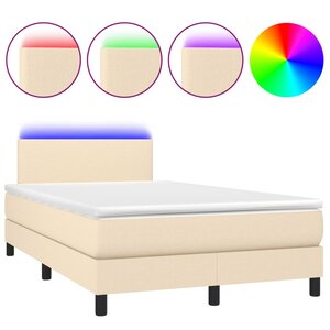 vidaXL Sommier à lattes de lit matelas et LED crème 120x190 cm tissu