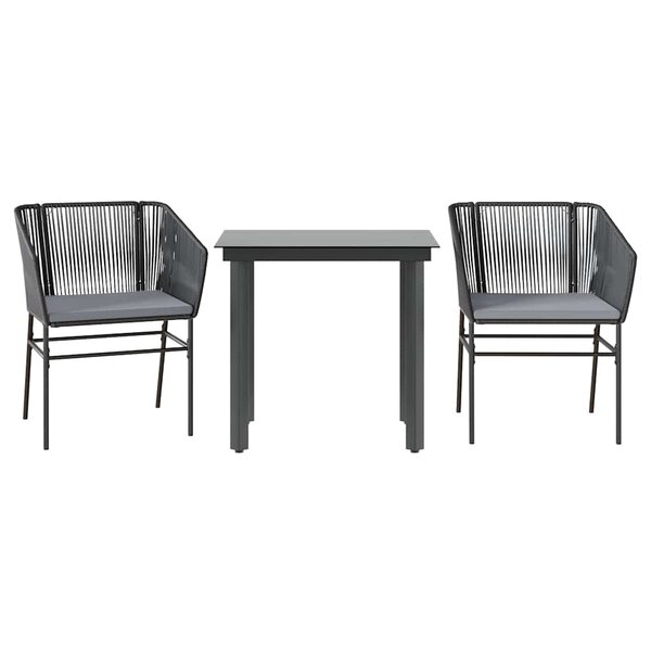 vidaXL Ensemble à manger de jardin et coussins 3 Pièces noir rotin verre