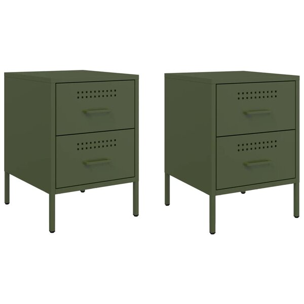 vidaXL Tables de chevet 2 Pièces vert olive 36x39x50 5 cm acier