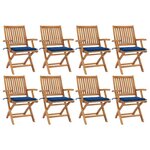 vidaXL Chaises pliables de jardin avec coussins lot de 8 Teck solide