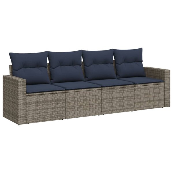 vidaXL Salon de jardin 4 Pièces avec coussins gris résine tressée