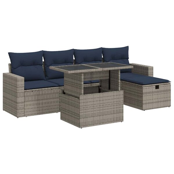 vidaXL Salon de jardin avec coussins 6Pièces marron résine tressée acacia