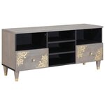 vidaXL Meuble TV Gris et or 100 x 33.5 x 46 cm Bois de manguier massif