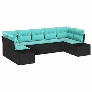 vidaXL Ensemble de canapé de jardin avec coussin 7 Pièces Noir polyrotin