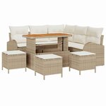 Set de Canapé de Jardin 9 Pièces Avec Coussins Beige Poly Rattan Acacia